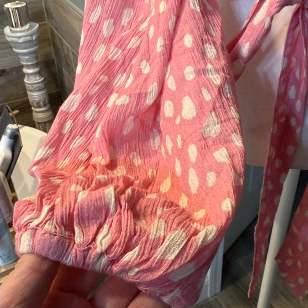Anthropologie Pink‎ and White Polkadot Tie Front Kimono NWT - Picture 7 of 12